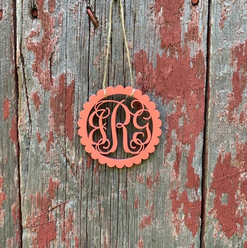 Monogram Car Charm, Scallop, Wood, Homecoming Mum