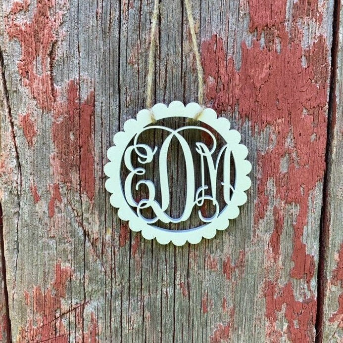 Monogram Car Charm, Scallop, Wood, Homecoming Mum