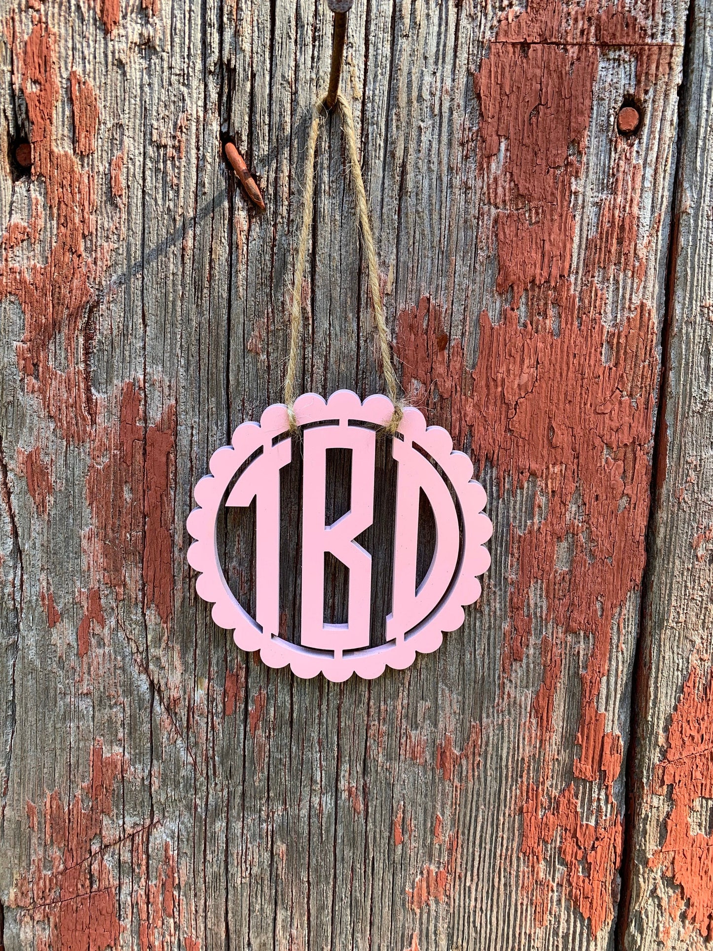 Monogram Car Charm, Scallop, Wood, Homecoming Mum