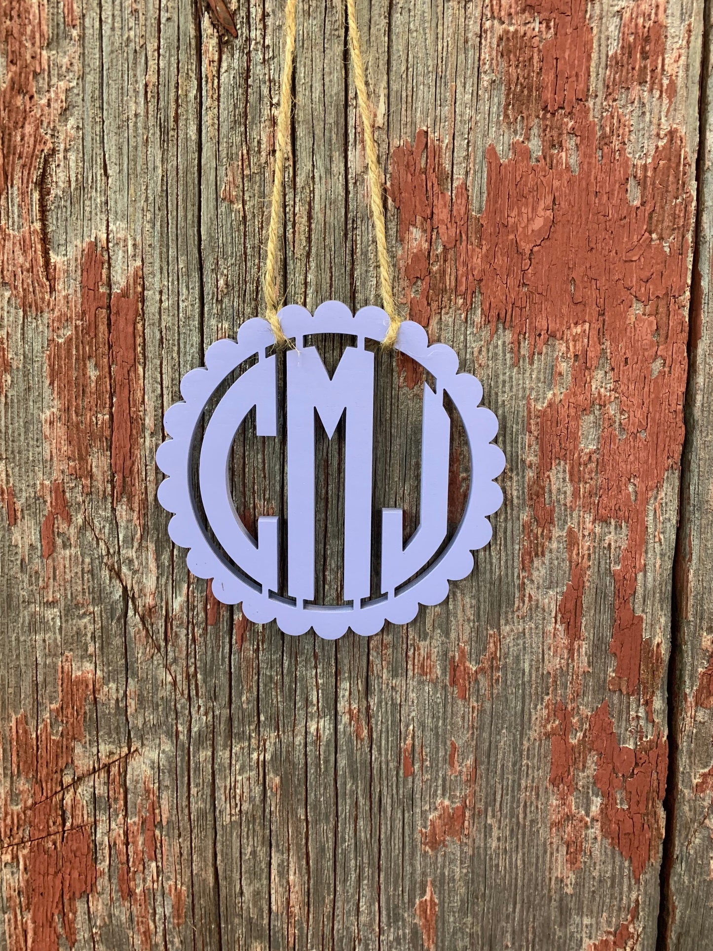 Monogram Car Charm, Scallop, Wood, Homecoming Mum