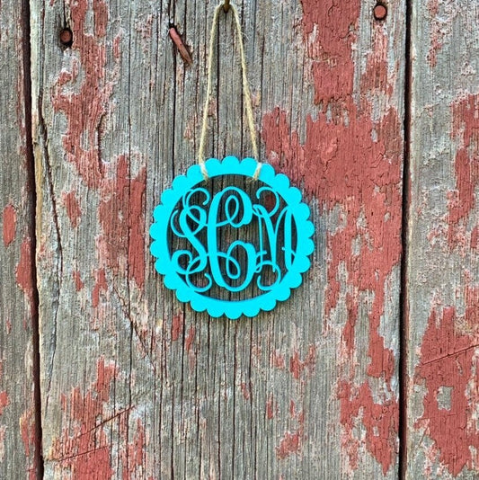 Monogram Car Charm, Scallop, Wood, Homecoming Mum