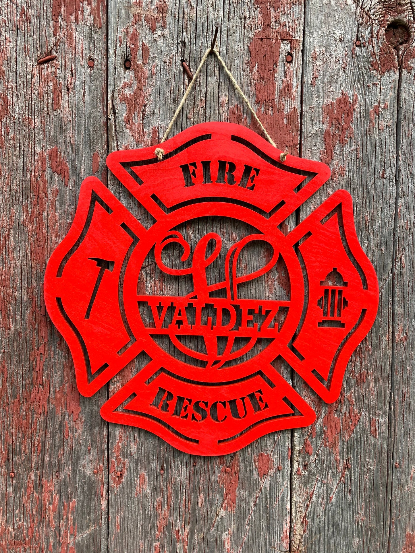 Firefighter Maltese Cross, Door Hanger, Wood, Axe